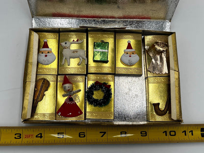 Noel Matchbox Set: 1950s Gold Foil with Green Flame - Holiday Decor