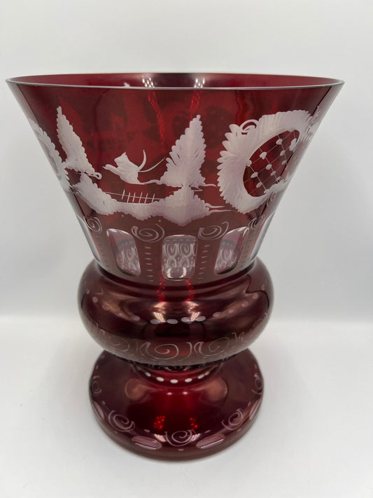 Vintage Egermann Ruby Red Cut Glass Vase Set