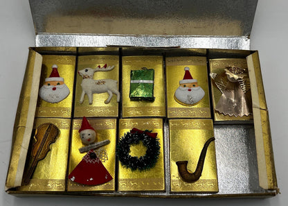 Noel Matchbox Set: 1950s Gold Foil with Green Flame - Holiday Decor