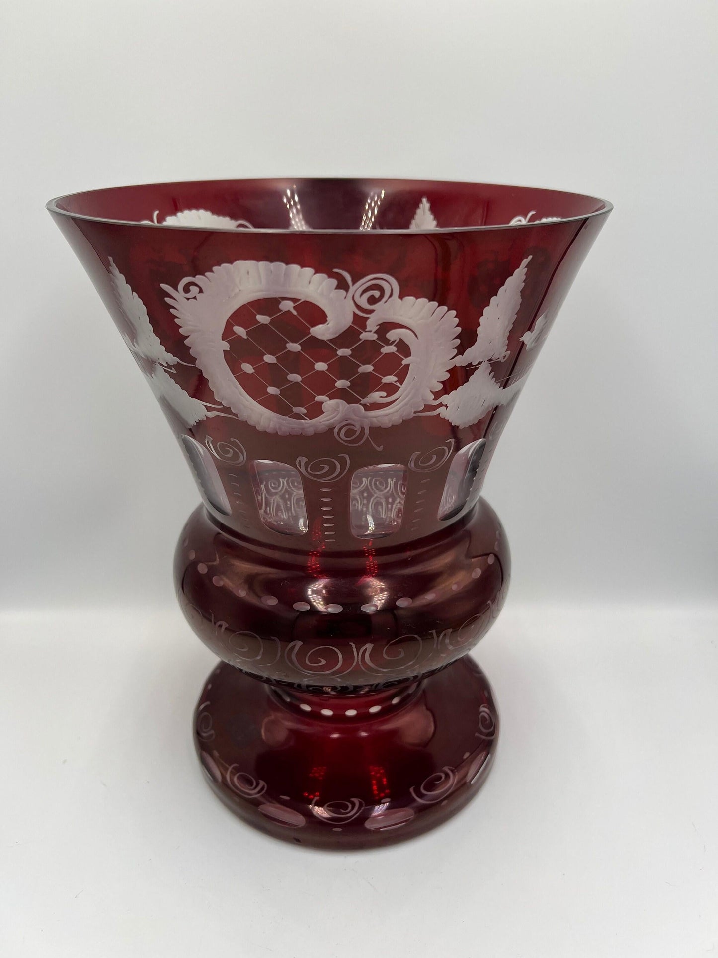 Ruby Red Egermann Glass Vase: Vintage Czech Cut Crystal