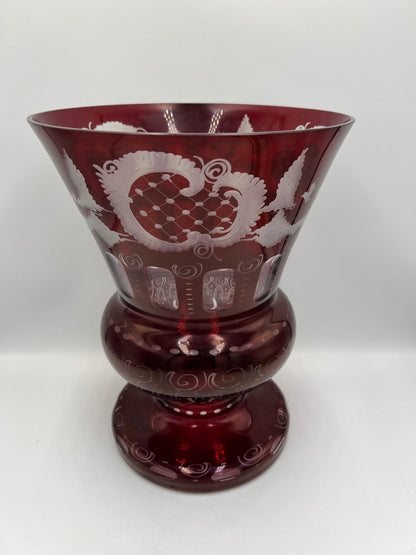 Ruby Red Egermann Glass Vase: Vintage Czech Cut Crystal