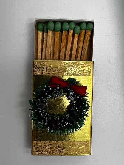Noel Matchbox Set: 1950s Gold Foil with Green Flame - Holiday Decor