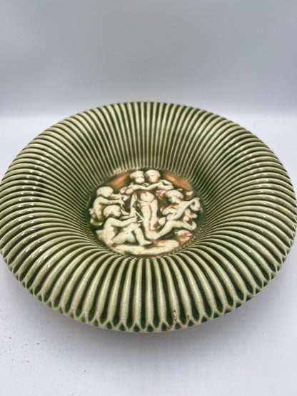 Roseville Donatello Antique Pottery Bowl: 1916 Rolled Edge Ceramic Plate