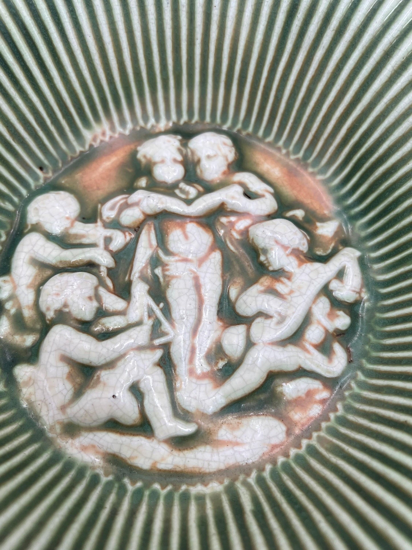 Roseville Donatello Antique Pottery Bowl: 1916 Rolled Edge Ceramic Plate