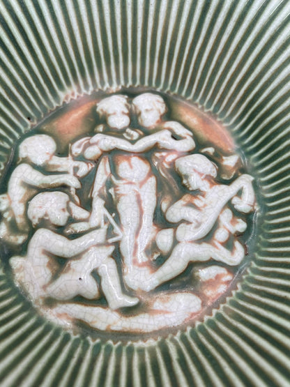 Roseville Donatello Antique Pottery Bowl: 1916 Rolled Edge Ceramic Plate