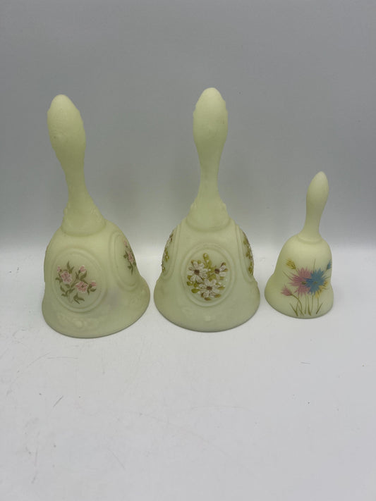 Fenton Uranium Custard Satin Glass Bell, signed, Your choice