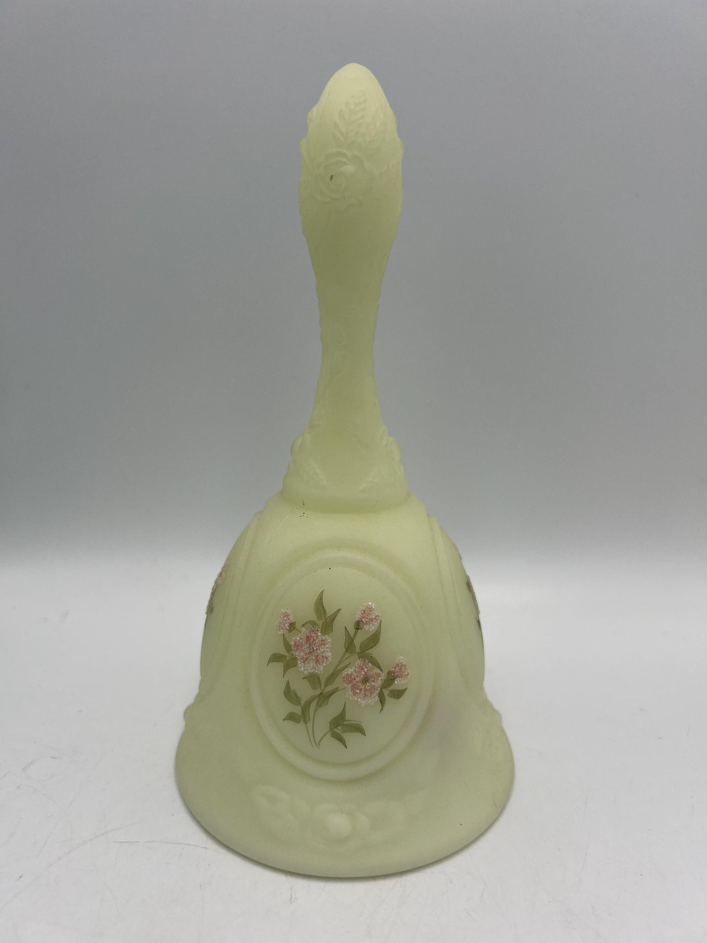Fenton Uranium Custard Satin Glass Bell, signed, Your choice