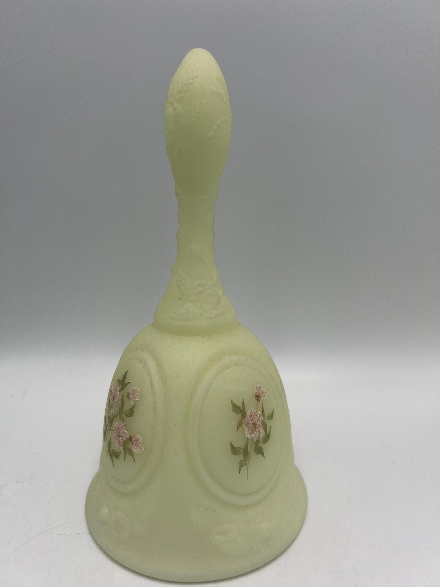 Fenton Uranium Custard Satin Glass Bell, signed, Your choice