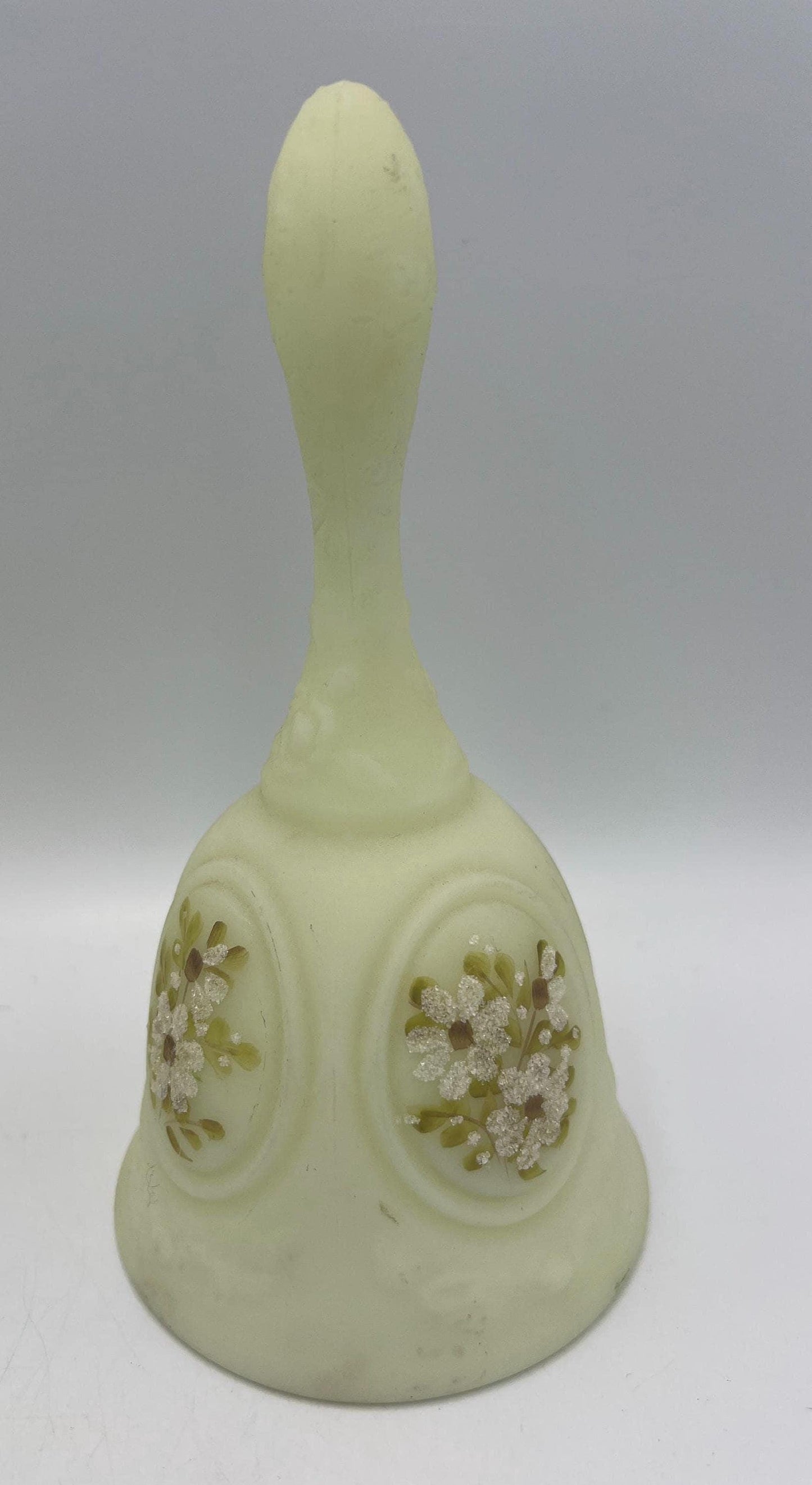Fenton Uranium Custard Satin Glass Bell, signed, Your choice