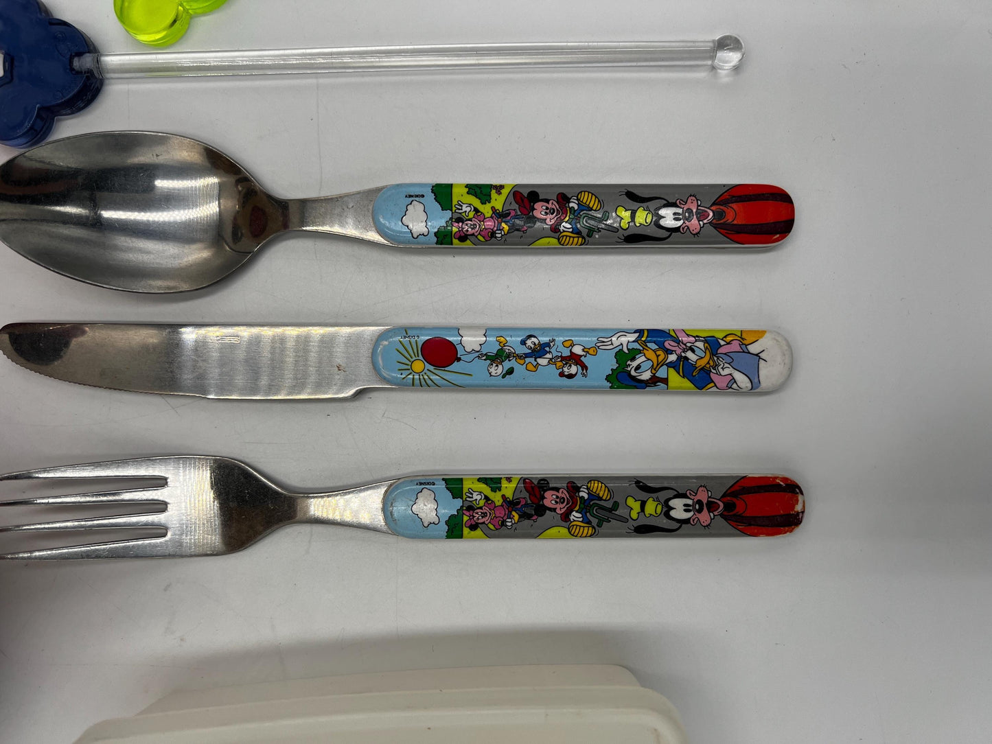 DISNEY Mickey Mouse Lot of Utensils Cutlery for Kids - Swizzle Sticks - Stoirrers- Silverware - Bread Sandwich - Cups