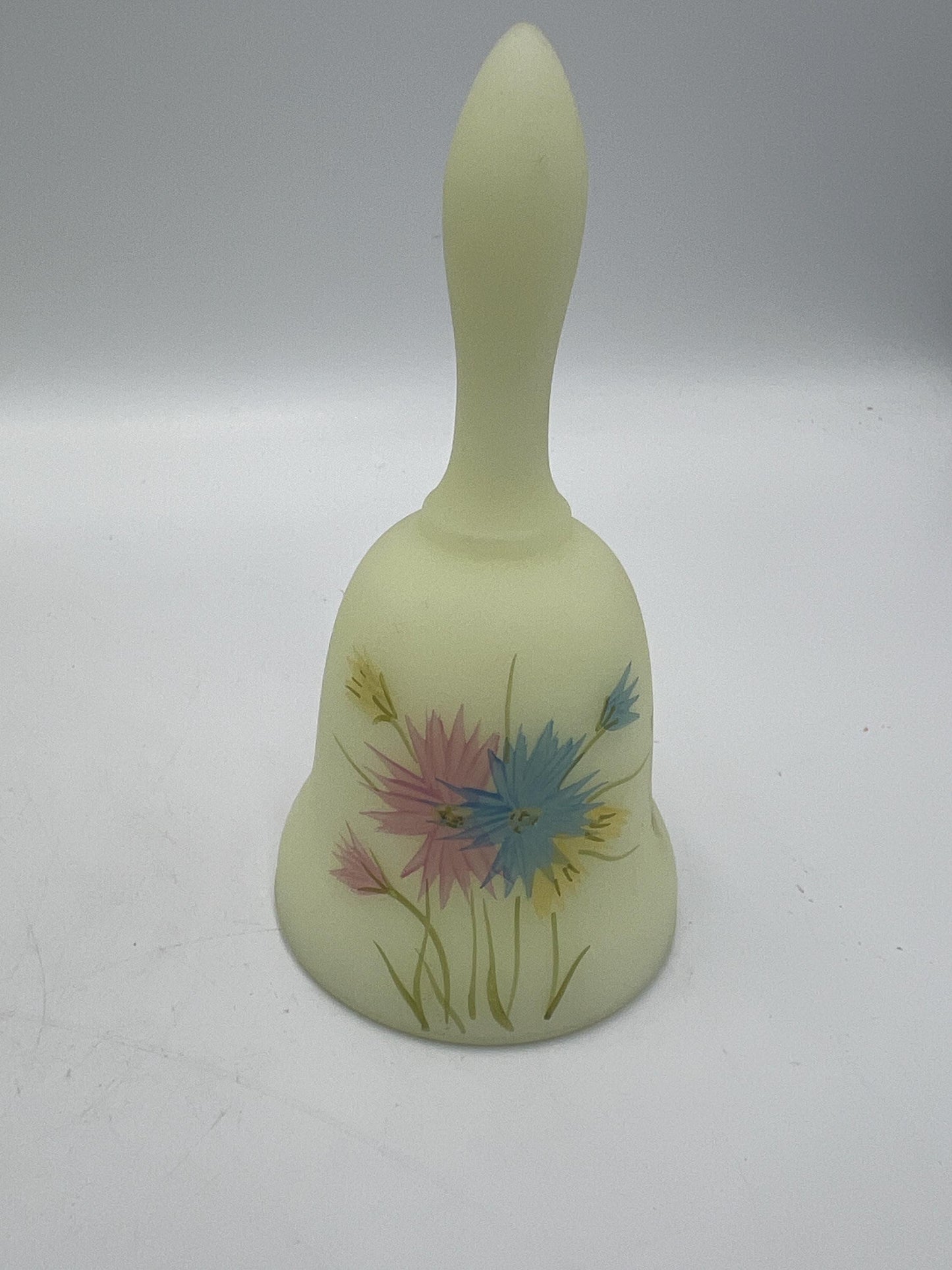 Fenton Uranium Custard Satin Glass Bell, signed, Your choice