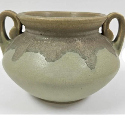 Carnelian II Bowl Vase: Vintage Roseville Pottery - Green and Brown Drip