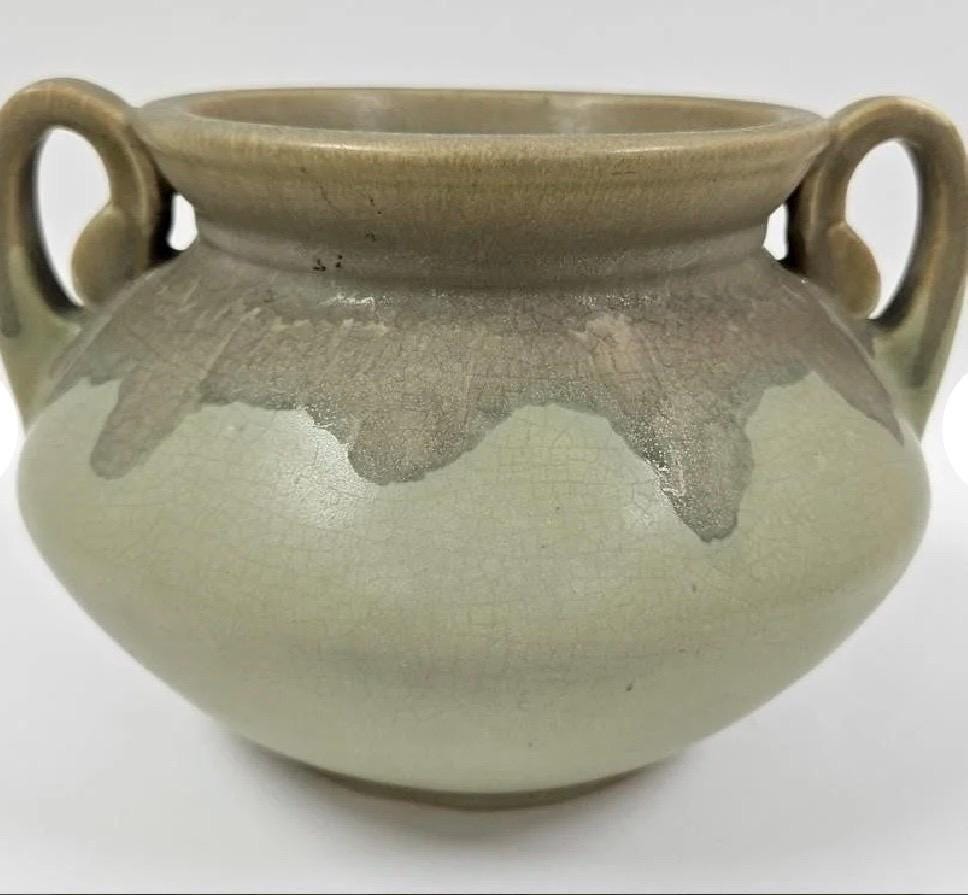 Carnelian II Bowl Vase: Vintage Roseville Pottery - Green and Brown Drip