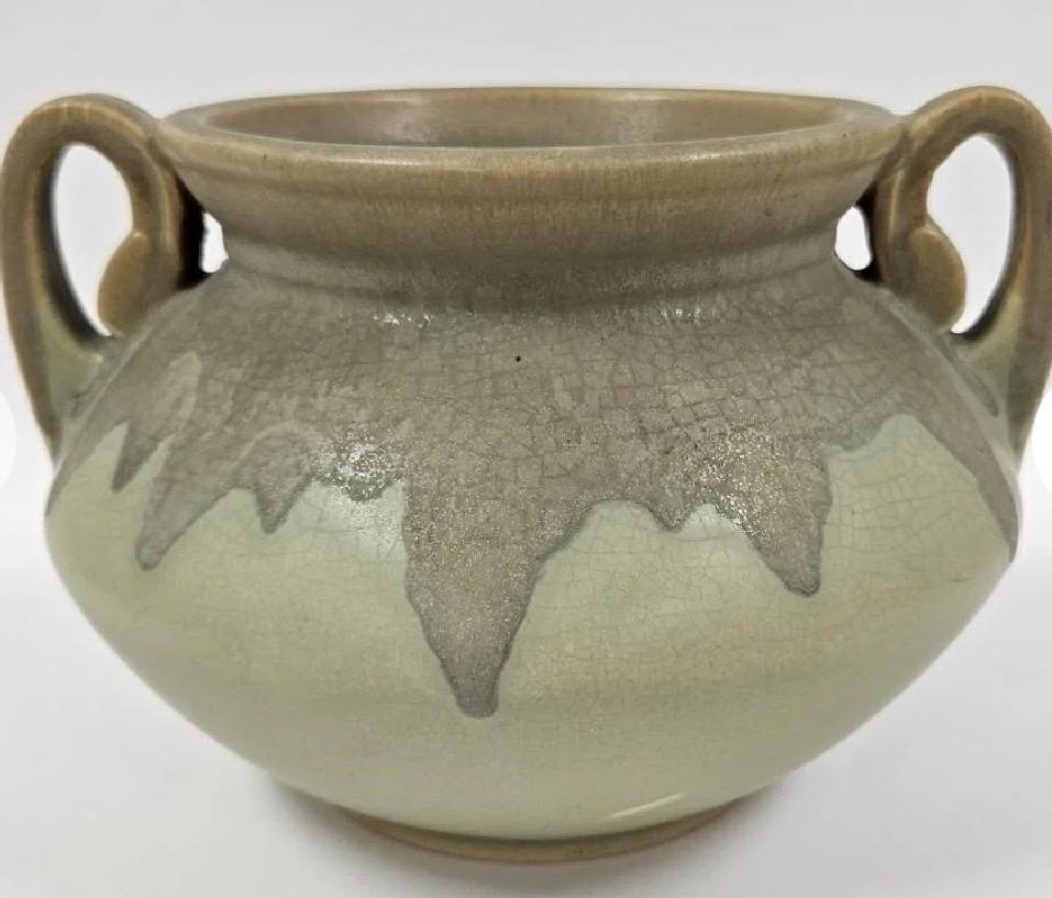 Carnelian II Bowl Vase: Vintage Roseville Pottery - Green and Brown Drip