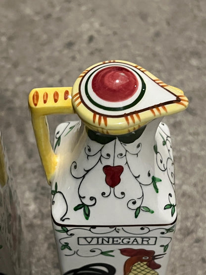 Vintage Ucagco Early Provincial Rooster and Roses Oil and Vinegar Cruet Set