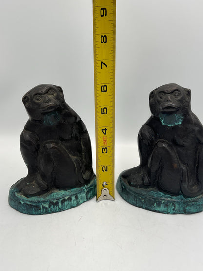 Vintage Bronze Monkey Bookends 1970s