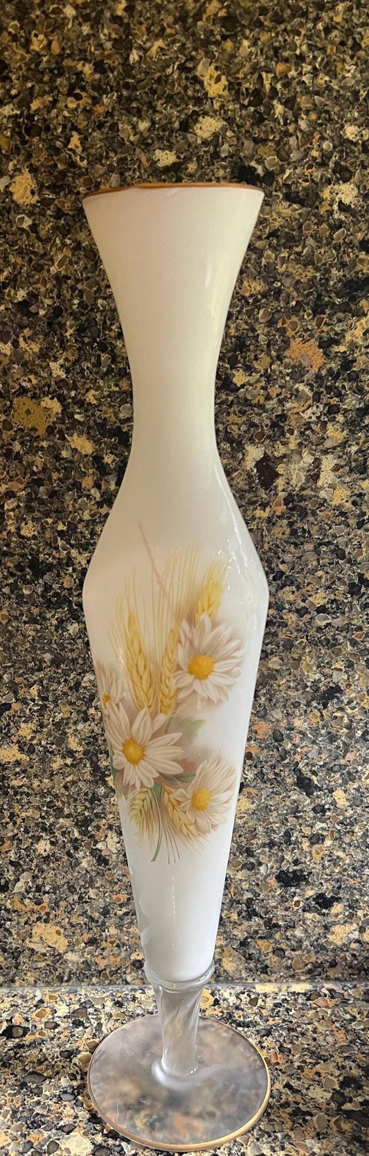 Frosted Glass Vase with Floral Motif 15" H