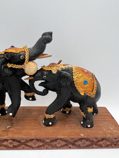 Vintage Indian Elephant Figurine - Hand Carved Wood Sculpture