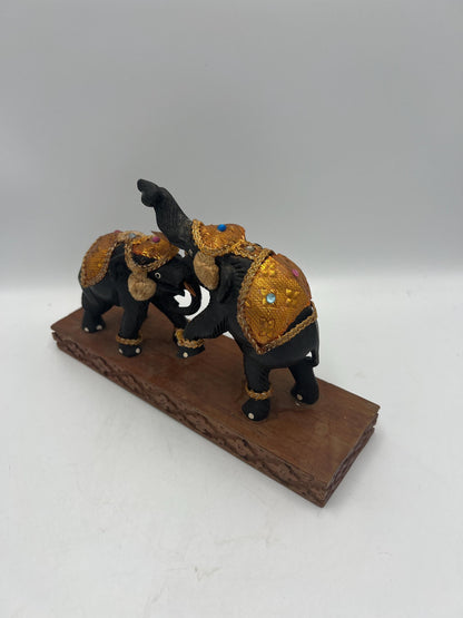 Vintage Indian Elephant Figurine - Hand Carved Wood Sculpture