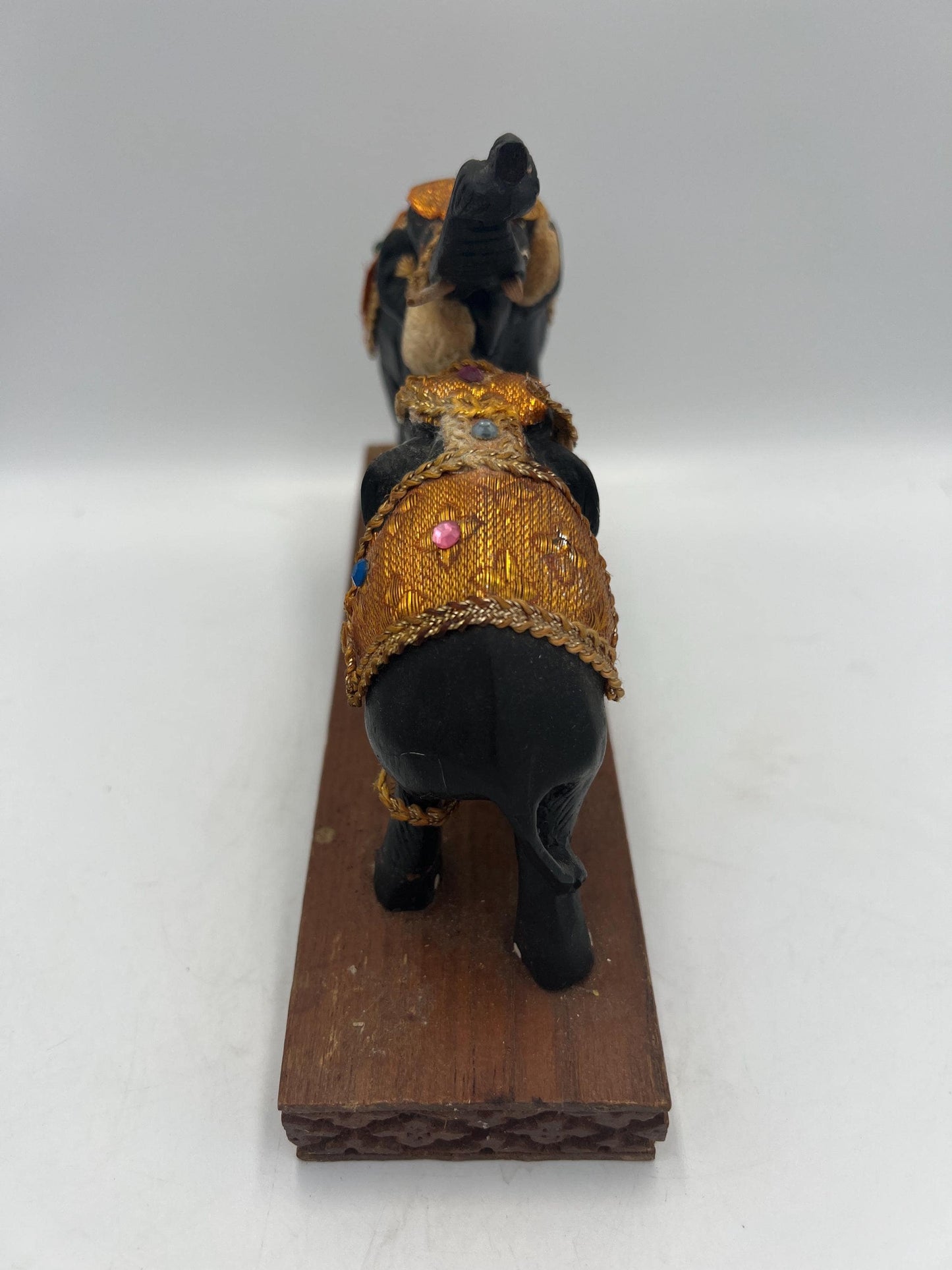 Vintage Indian Elephant Figurine - Hand Carved Wood Sculpture
