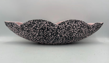 Vintage MCM Shawnee Pottery Pink Black Splatter Confetti Oval Console Bowl Planter Flower Pot Large