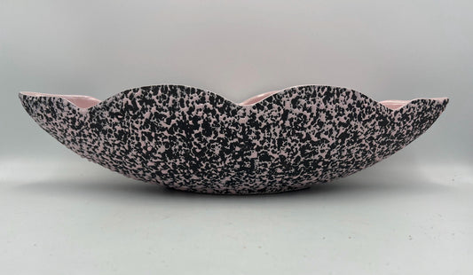Vintage MCM Shawnee Pottery Pink Black Splatter Confetti Oval Console Bowl Planter Flower Pot Large