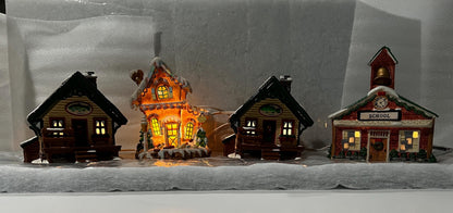 Christmas Village - Ready to go - 7 Pieces - 5 Lighted Houses - 2 Partylite Candle / Votive Holders