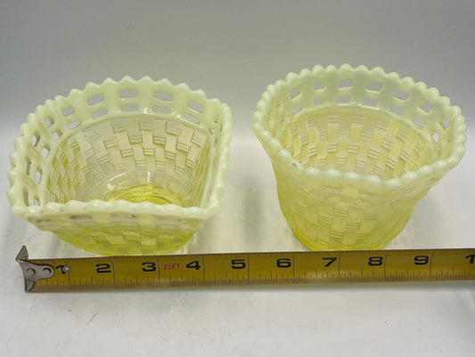 Fenton Topaz Opalescent Basketweave Bowl