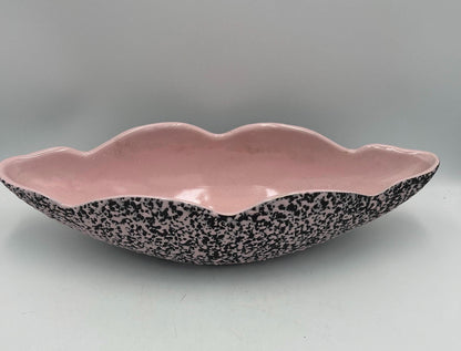 Vintage MCM Shawnee Pottery Pink Black Splatter Confetti Oval Console Bowl Planter Flower Pot Large