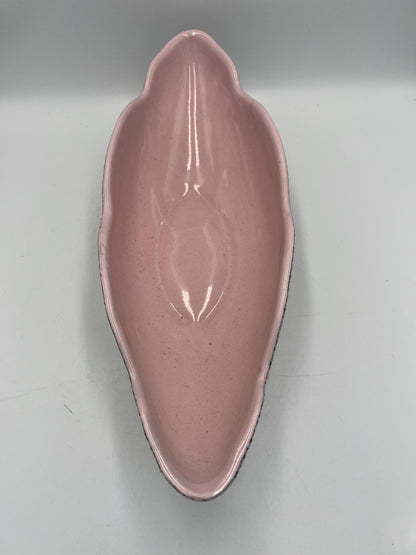 Vintage MCM Shawnee Pottery Pink Black Splatter Confetti Oval Console Bowl Planter Flower Pot Large