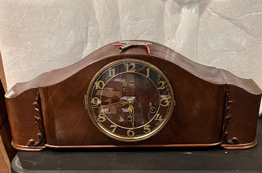 Karl Lauffer Mantel Clock Wood Germany. With Key! Holds Time! Chime works!