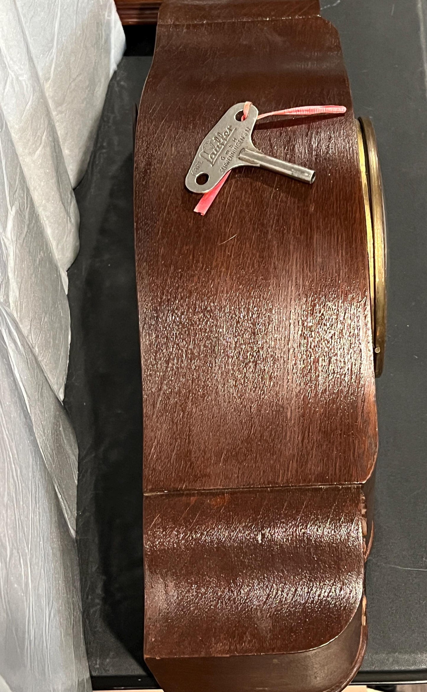Karl Lauffer Mantel Clock Wood Germany. With Key! Holds Time! Chime works!