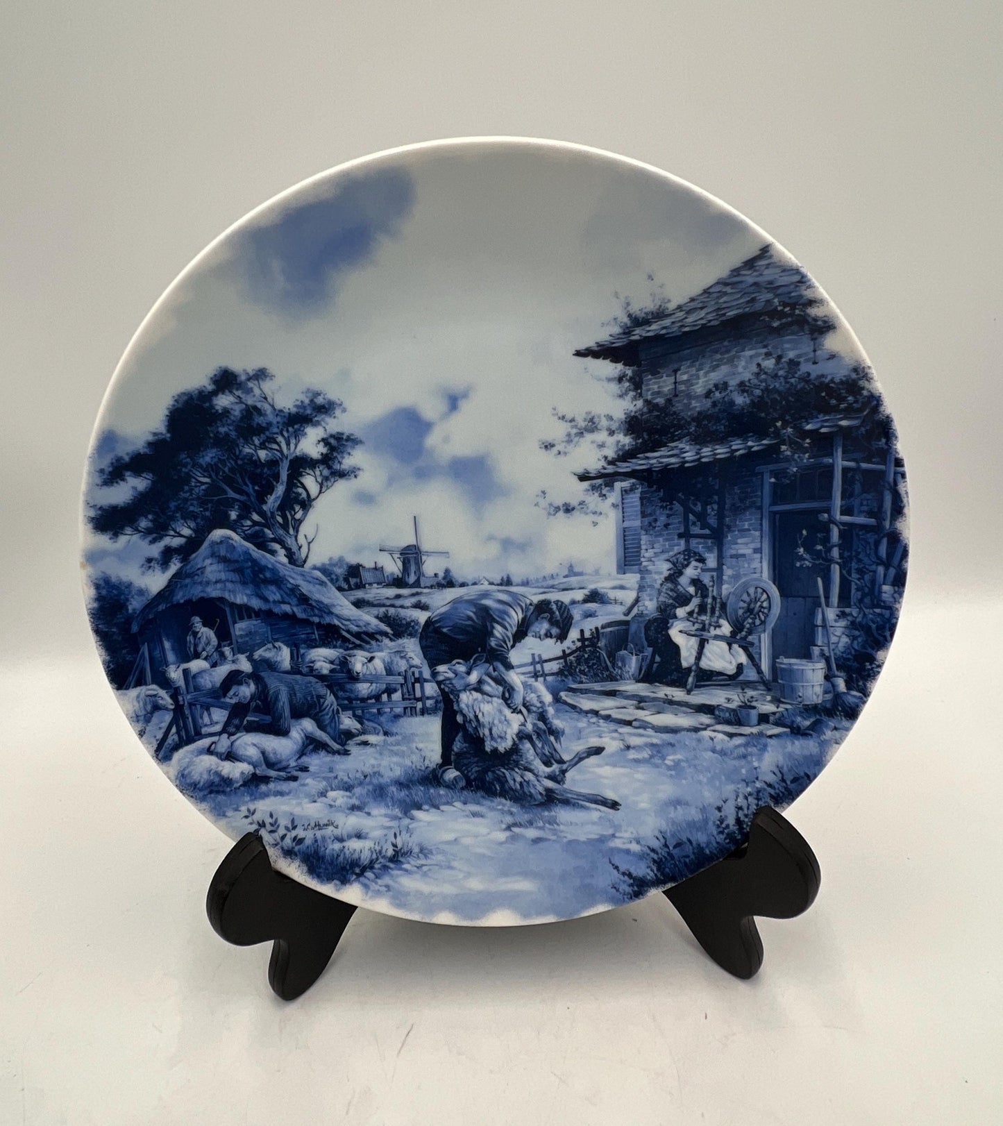 Vintage Delft Blue and White Collectible Wall Plate, Made in Holland, Dutch Wall Plate Sheep Shearing