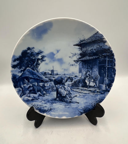 Vintage Delft Blue and White Collectible Wall Plate, Made in Holland, Dutch Wall Plate Sheep Shearing