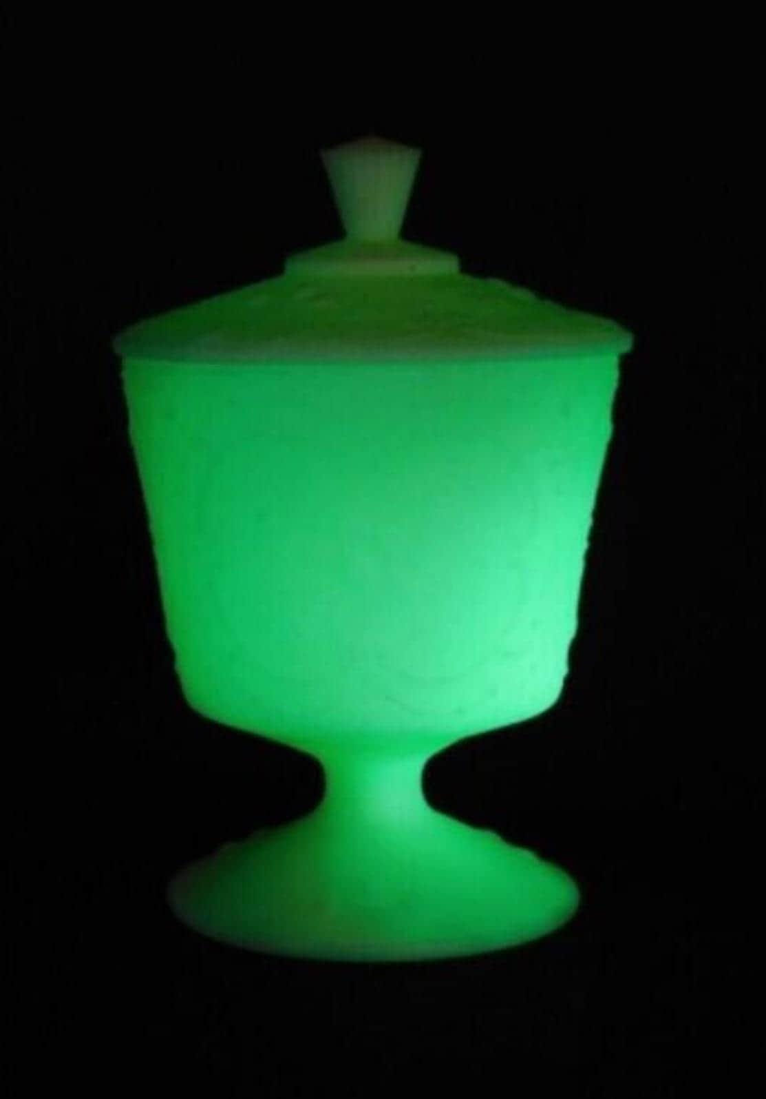 Fenton Uranium Custard Glass GLOWS - Water Lily Basket or Wild Strawberry Container - Your Choice
