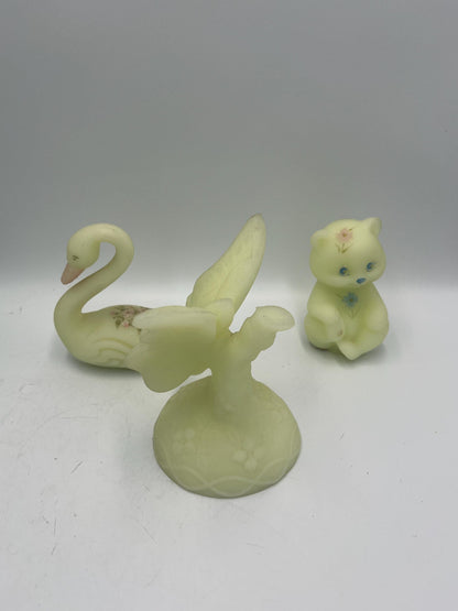Fenton Custard Glass Animals - Bear - Swan - Butterfly Ring Holder - Glow in Dark