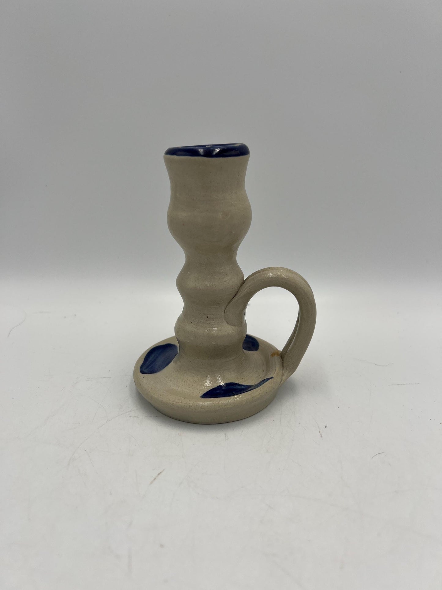 Ceramic Williamsburg Pottery Set Salt Glazed Candlestick Holders and Bud Vase - 3pc lot