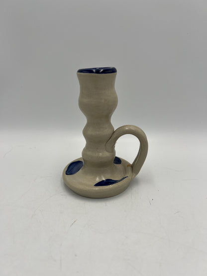 Ceramic Williamsburg Pottery Set Salt Glazed Candlestick Holders and Bud Vase - 3pc lot