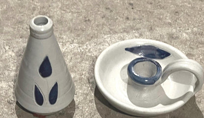 Ceramic Williamsburg Pottery Set Salt Glazed Candlestick Holders and Bud Vase - 3pc lot