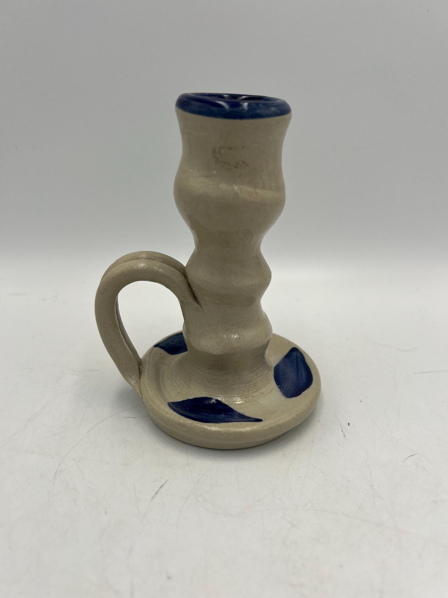 Ceramic Williamsburg Pottery Set Salt Glazed Candlestick Holders and Bud Vase - 3pc lot