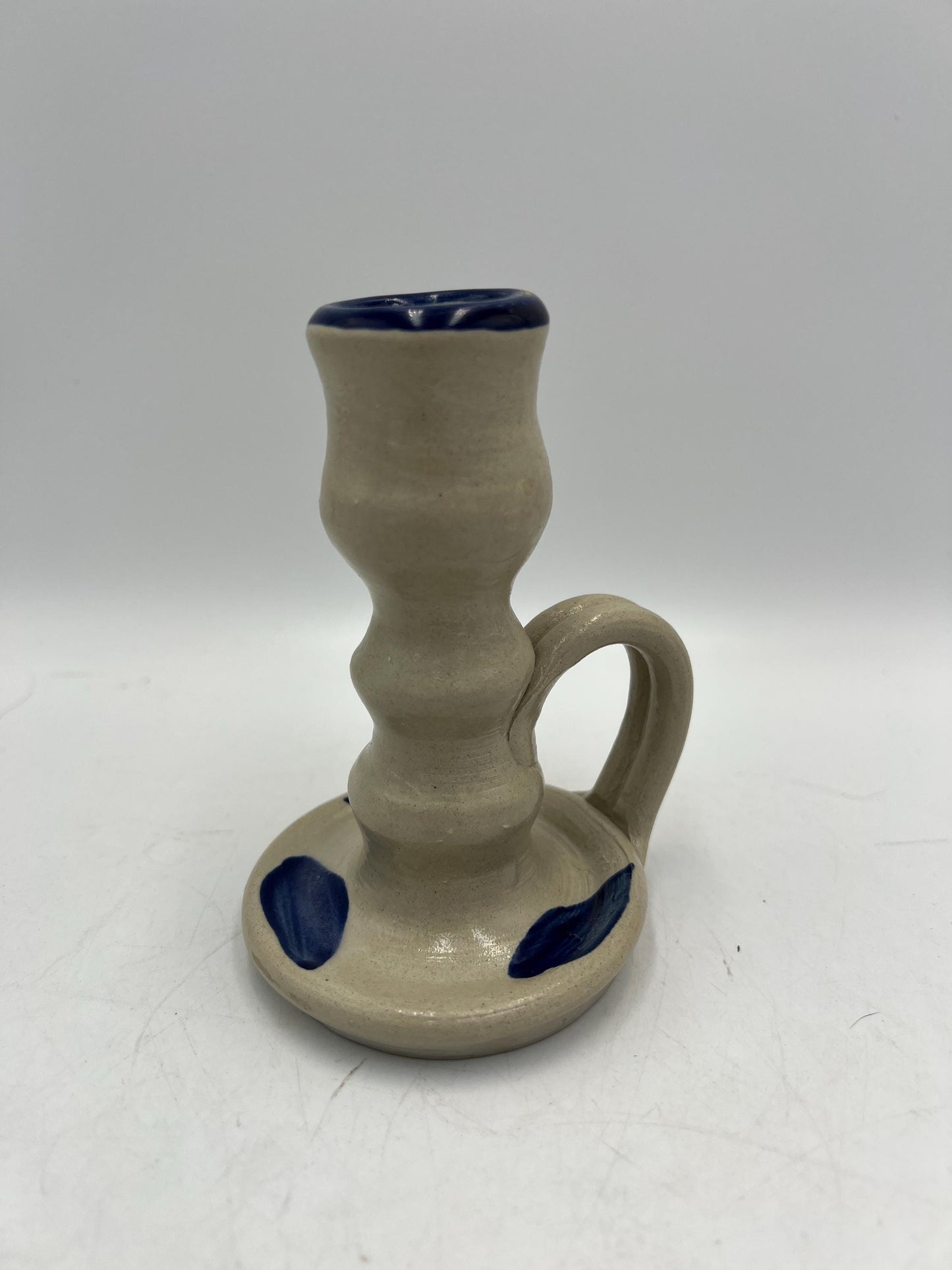 Ceramic Williamsburg Pottery Set Salt Glazed Candlestick Holders and Bud Vase - 3pc lot