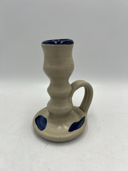 Ceramic Williamsburg Pottery Set Salt Glazed Candlestick Holders and Bud Vase - 3pc lot