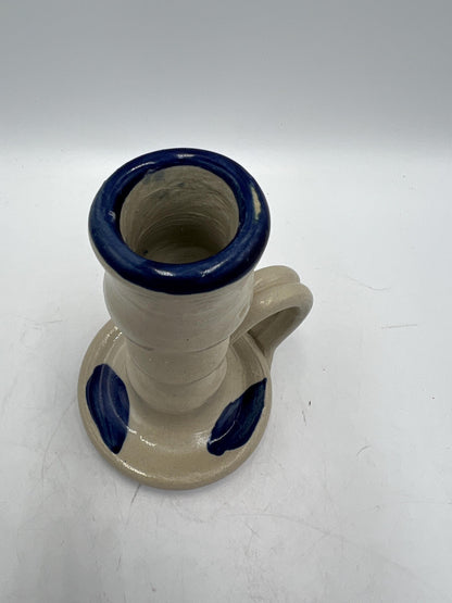 Ceramic Williamsburg Pottery Set Salt Glazed Candlestick Holders and Bud Vase - 3pc lot