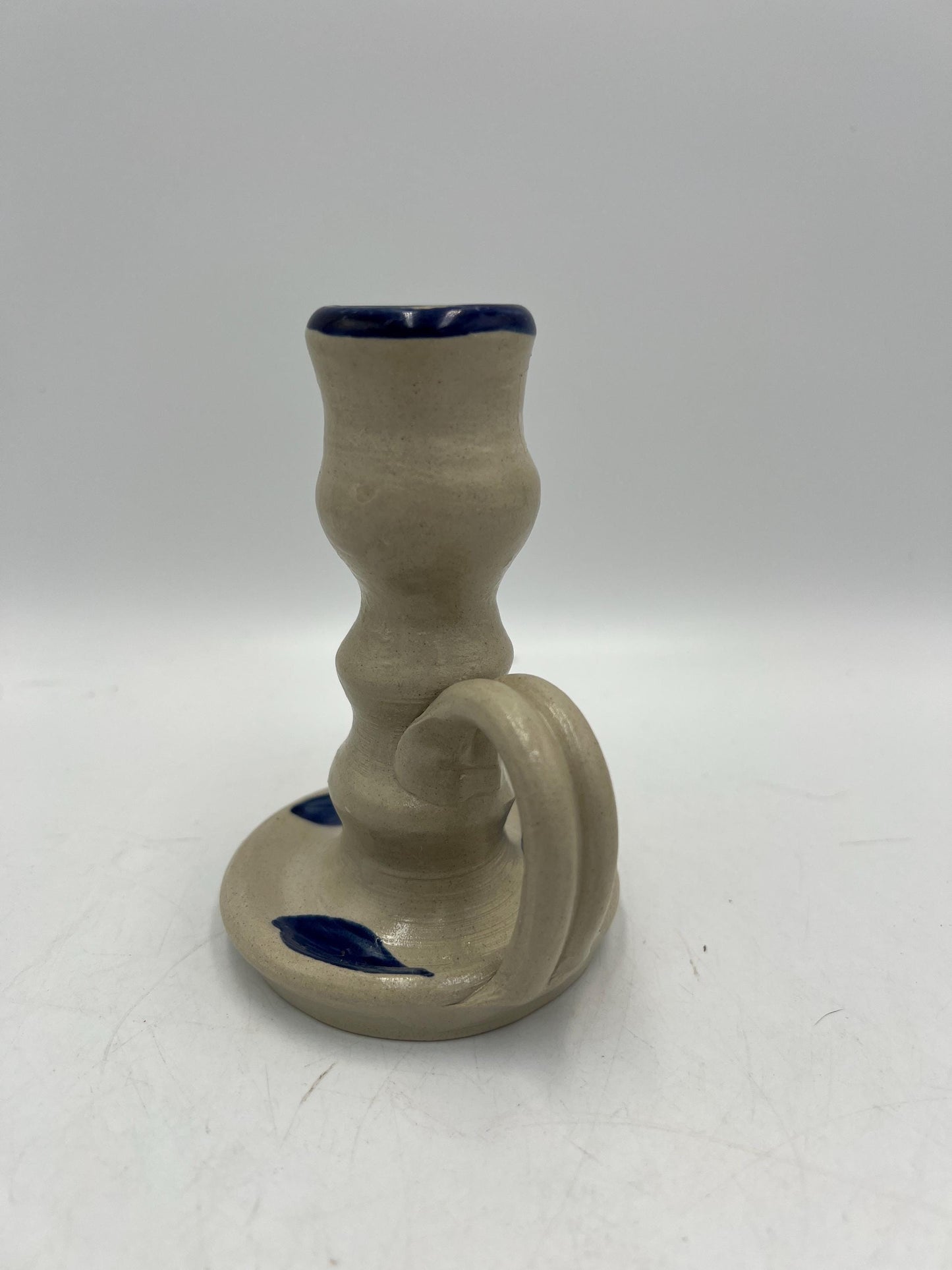 Ceramic Williamsburg Pottery Set Salt Glazed Candlestick Holders and Bud Vase - 3pc lot