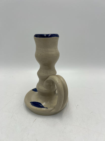 Ceramic Williamsburg Pottery Set Salt Glazed Candlestick Holders and Bud Vase - 3pc lot