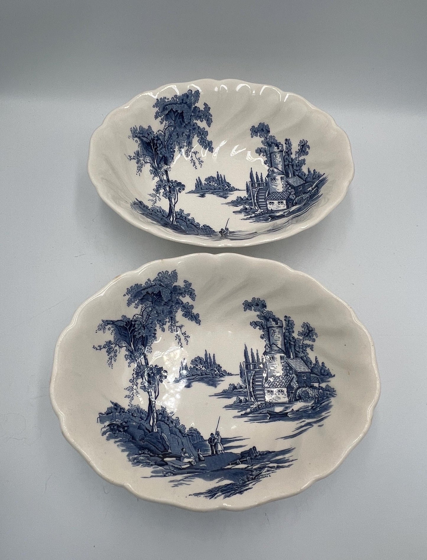 Pair of Vintage "The Old Mill" rimmed soup bowl by Johnson Brothers