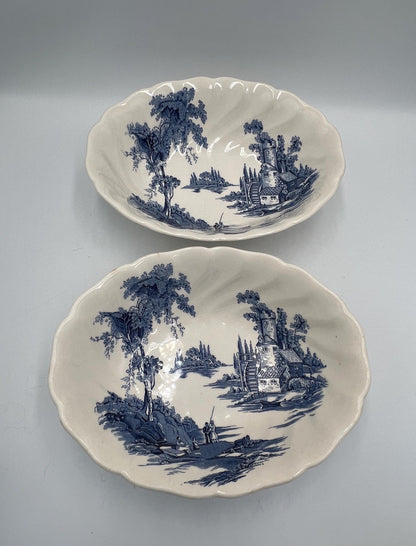 Pair of Vintage "The Old Mill" rimmed soup bowl by Johnson Brothers