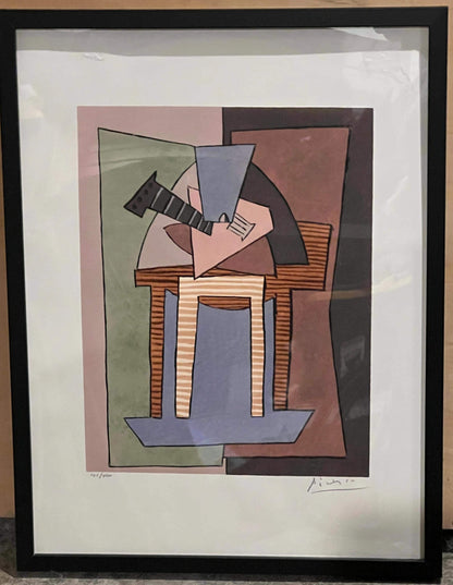 Mandolin Player Art: Picasso Cubist Pochoir Print (Limited Edition)