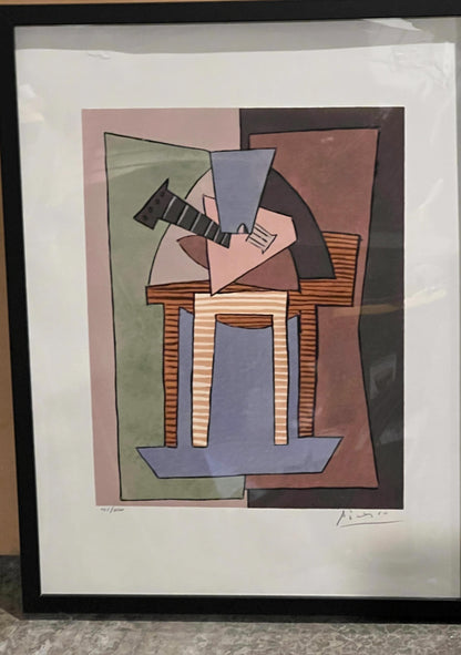 Mandolin Player Art: Picasso Cubist Pochoir Print (Limited Edition)