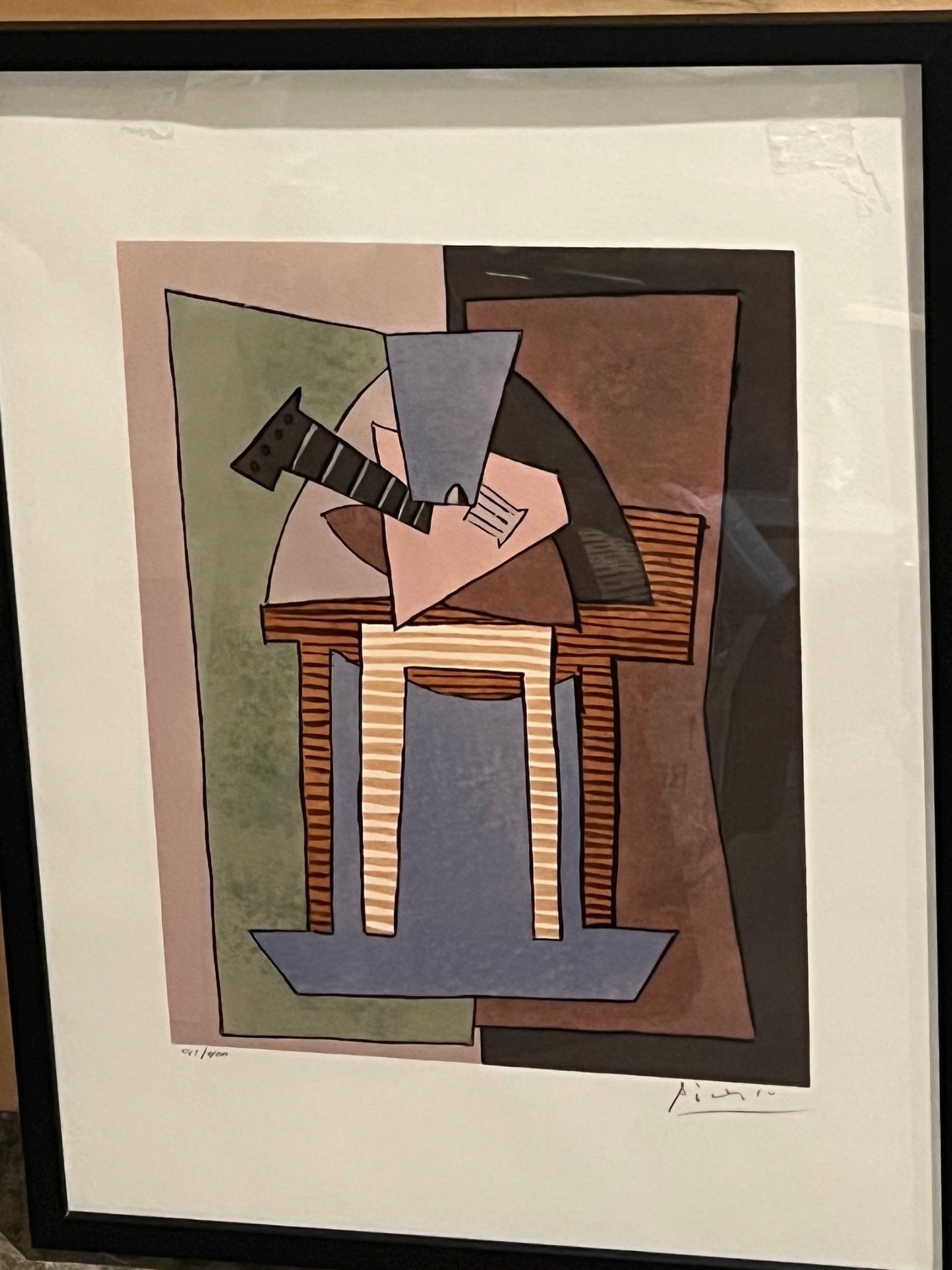 Mandolin Player Art: Picasso Cubist Pochoir Print (Limited Edition)